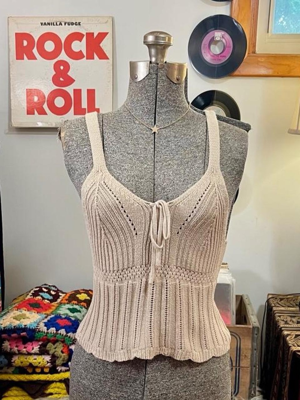 Beige Knit Tie-Front Camisole